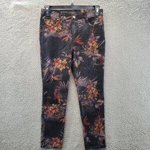 Chico's Floral Ankle Jeans - Black and Orange